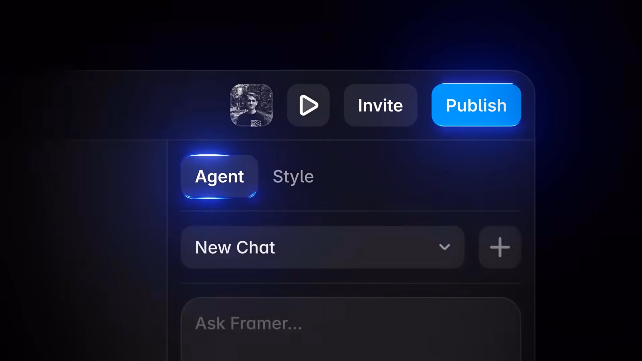 The Framer Agent panel — ask the agent to build directly in the editor