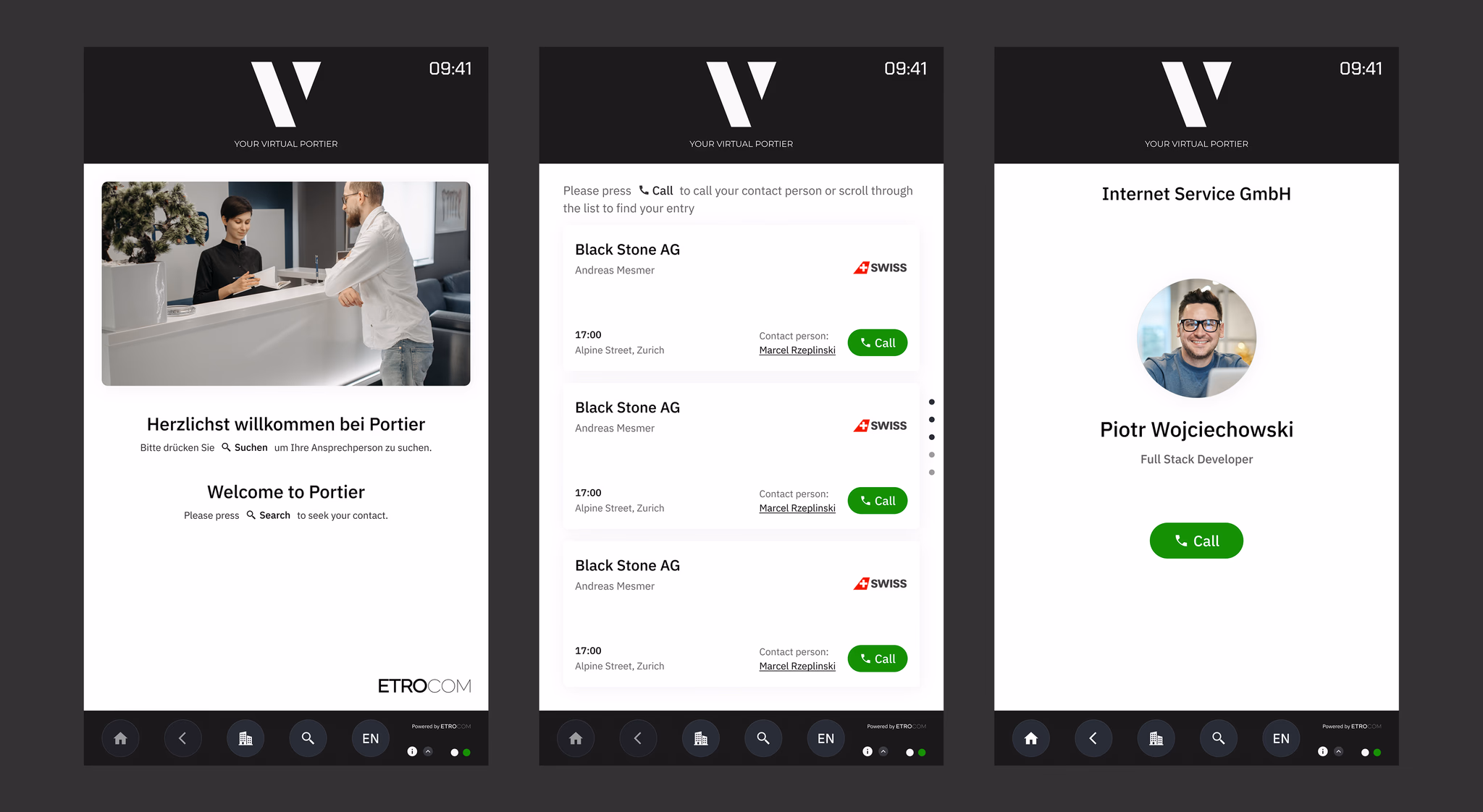 ViPo — kiosk and admin screens across the visitor-management flow